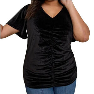 Torrid Women’s Plus Size 5X Black Stretch Velvet Shirred Front Tunic Top